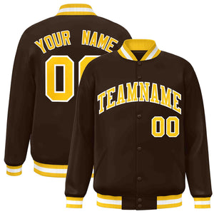 Custom Brown Gold-White Classic Style Varsity Full-Snap Letterman Jacket