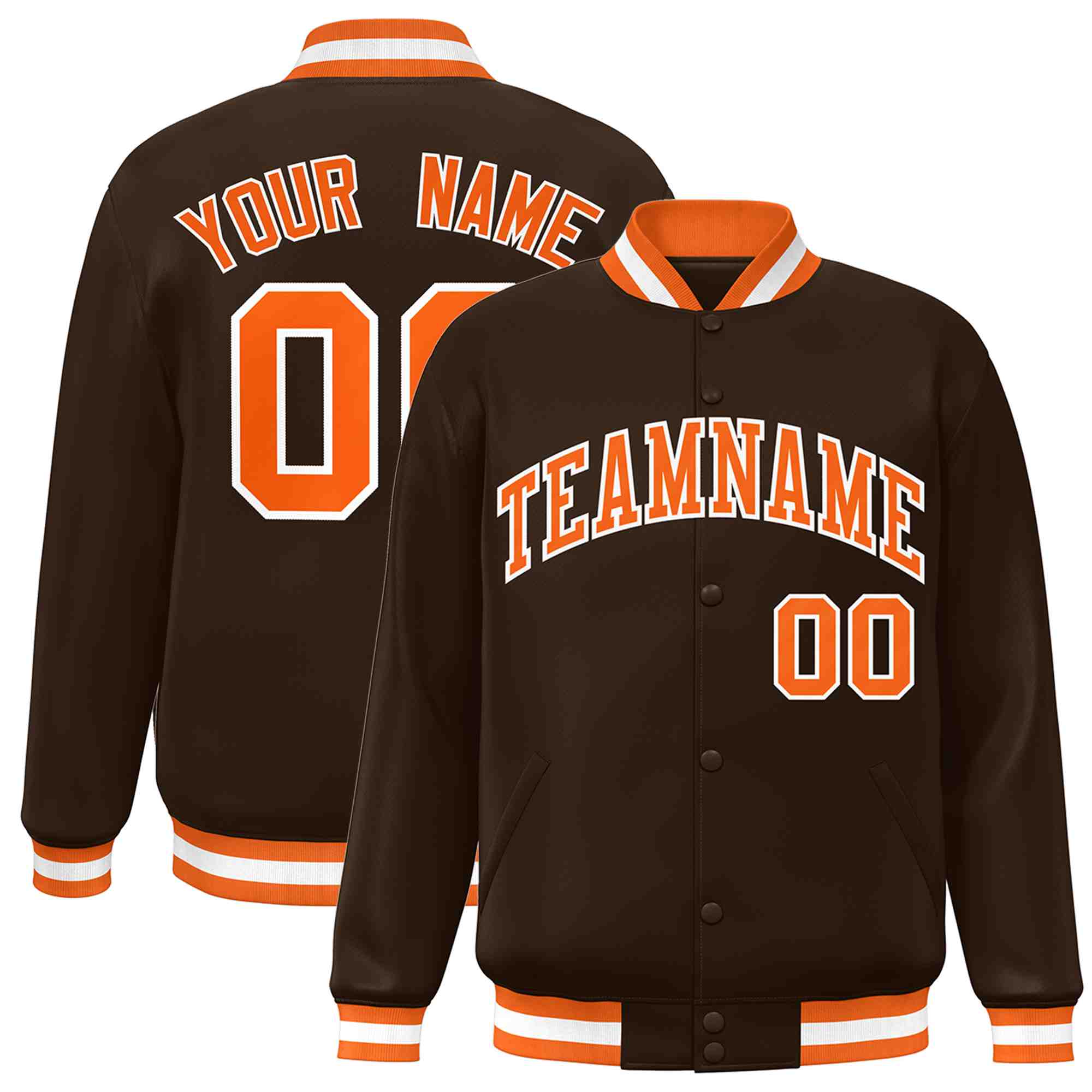 Custom Brown Orange-White Classic Style Varsity Full-Snap Letterman Jacket