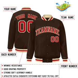 Custom Brown Red-Khaki Classic Style Varsity Full-Snap Letterman Jacket