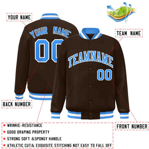 Custom Brown Powder Blue-White Classic Style Varsity Full-Snap Letterman Jacket