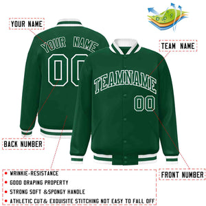 Custom Green Green-White Classic Style Varsity Full-Snap Letterman Jacket