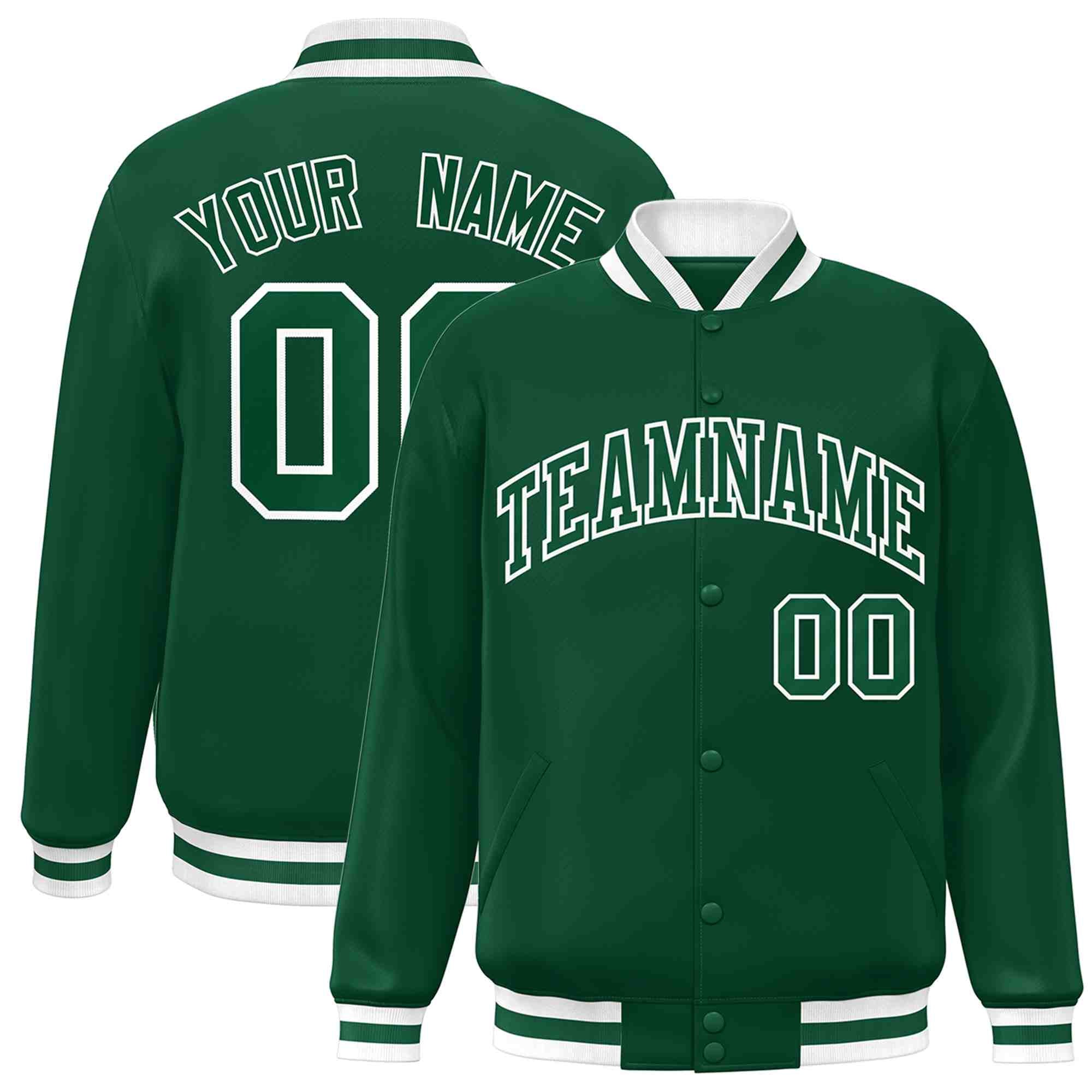 Custom Green Green-White Classic Style Varsity Full-Snap Letterman Jacket