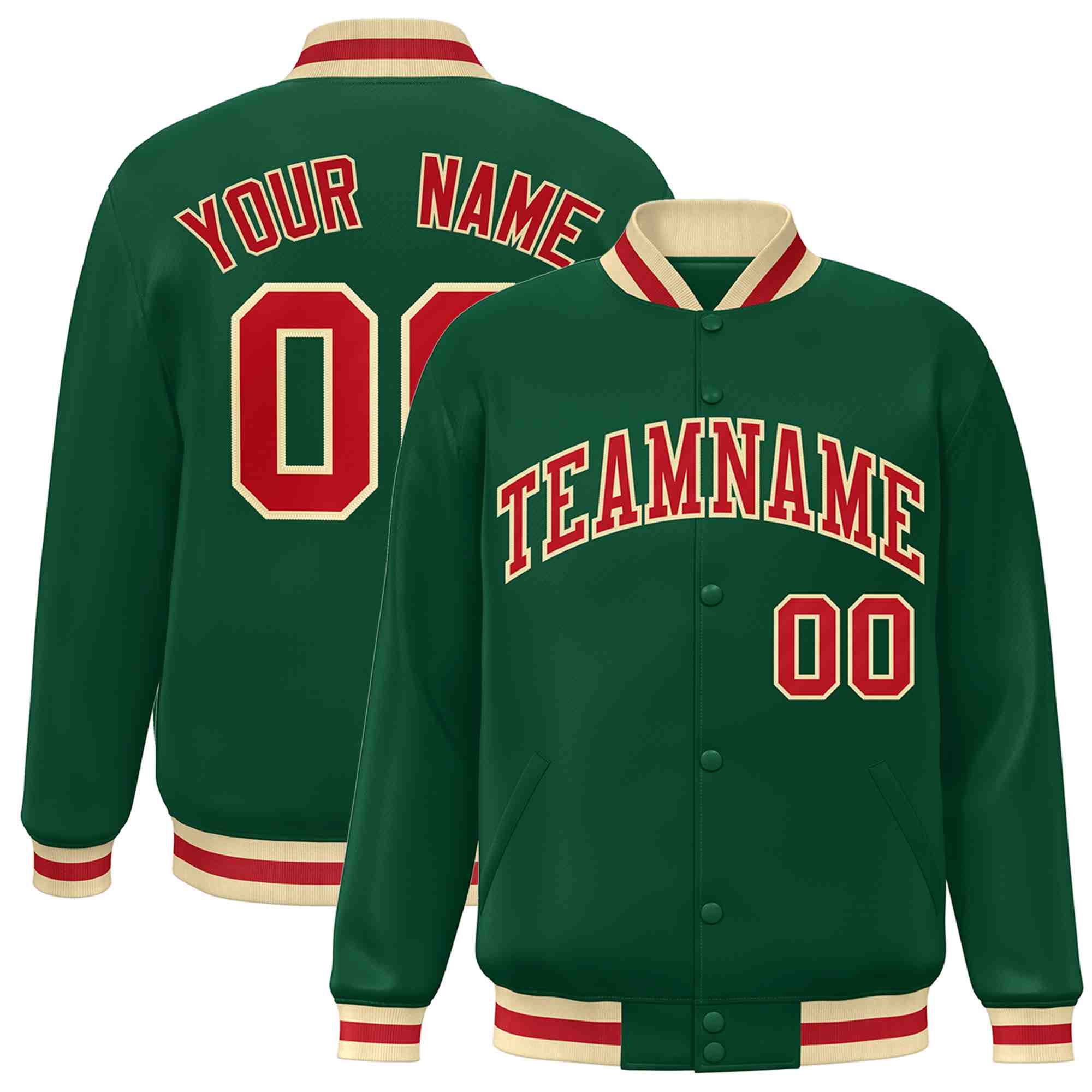 Custom Green Red-Khaki Classic Style Varsity Full-Snap Letterman Jacket