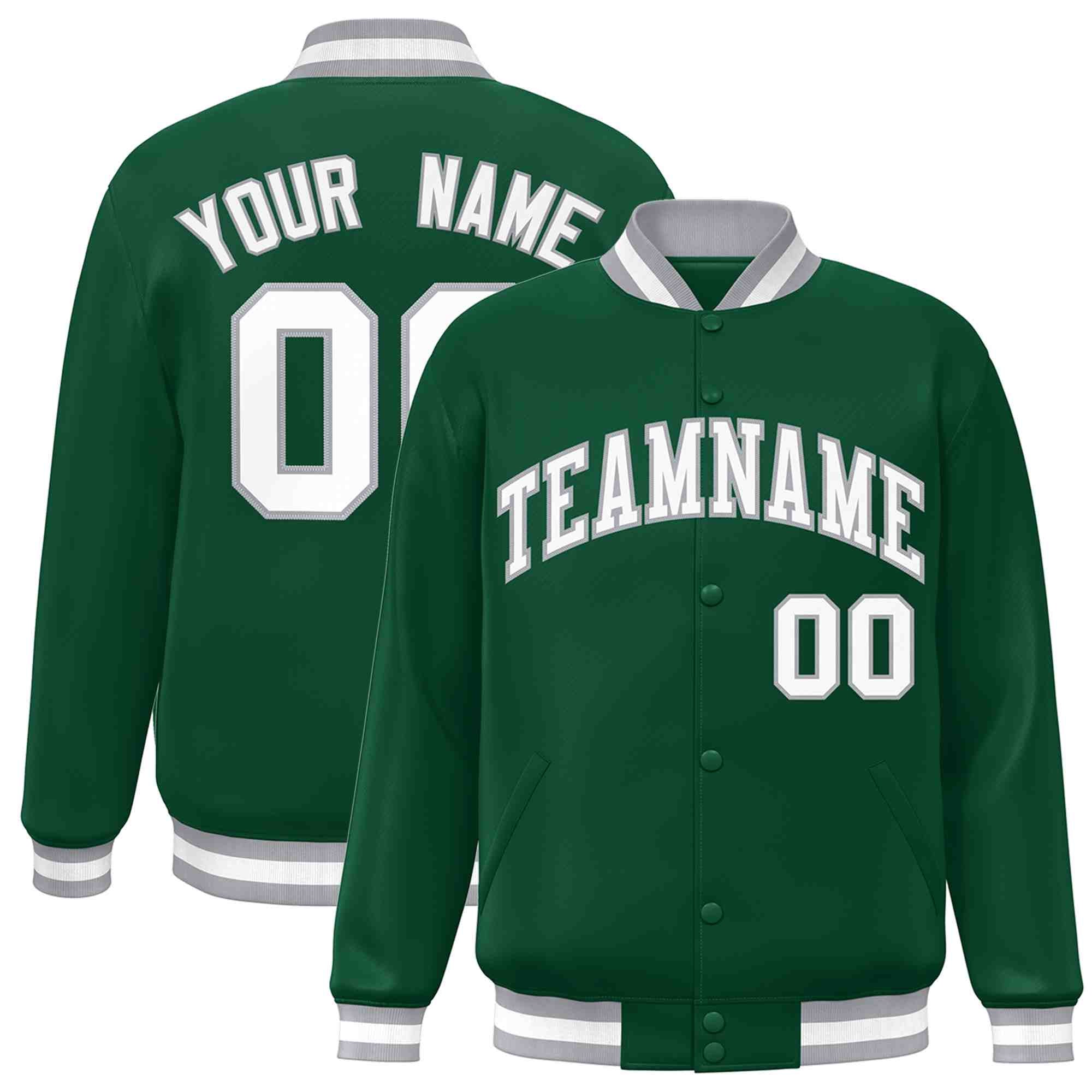 Custom Green White-Gray Classic Style Varsity Full-Snap Letterman Jacket