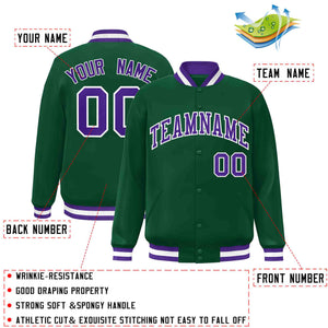 Custom Green Purple-White Classic Style Varsity Full-Snap Letterman Jacket