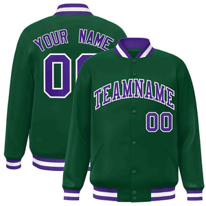 Custom Green Purple-White Classic Style Varsity Full-Snap Letterman Jacket