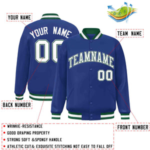 Custom Royal White-Green Classic Style Varsity Full-Snap Letterman Jacket