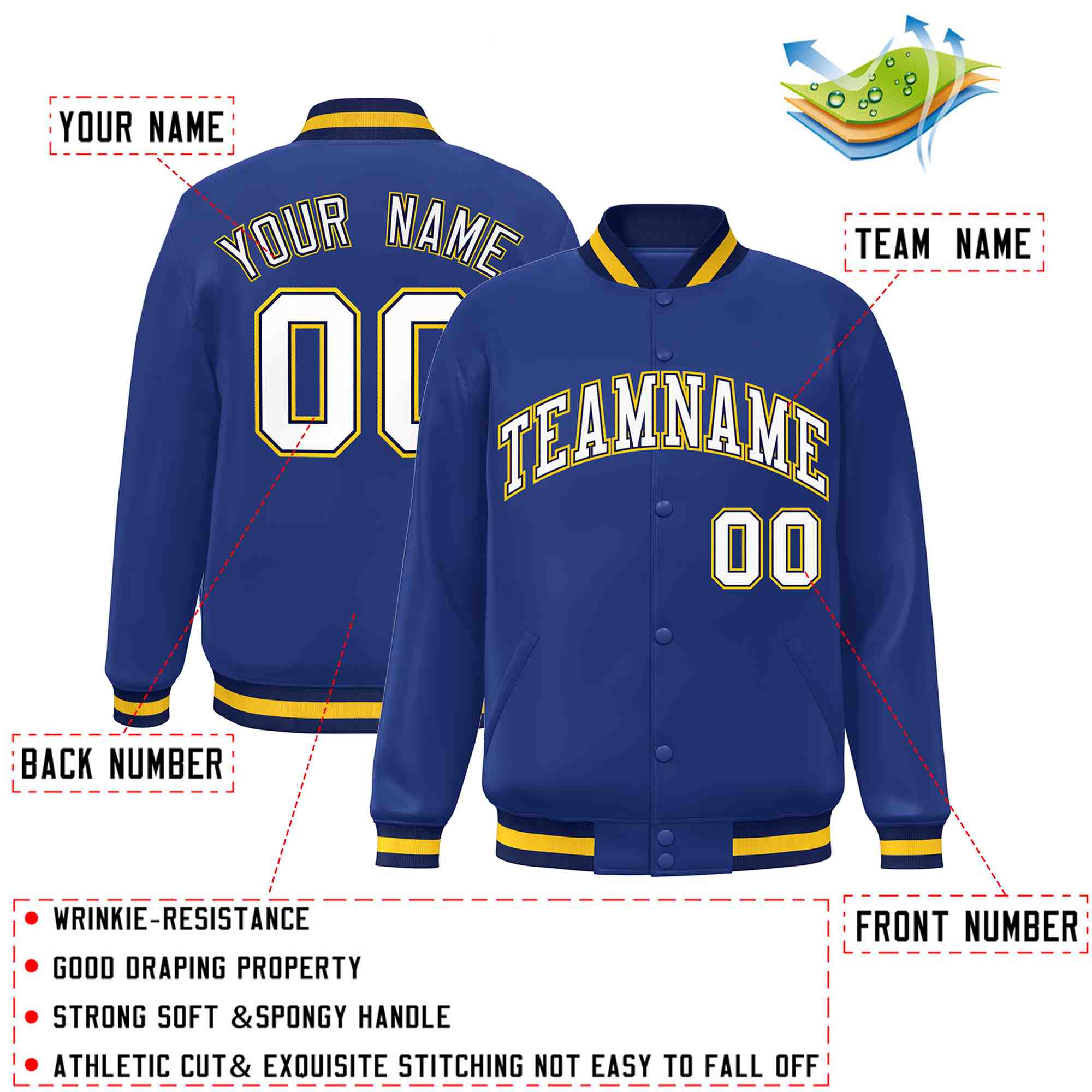 Custom Royal White-Navy Classic Style Varsity Full-Snap Letterman Jacket