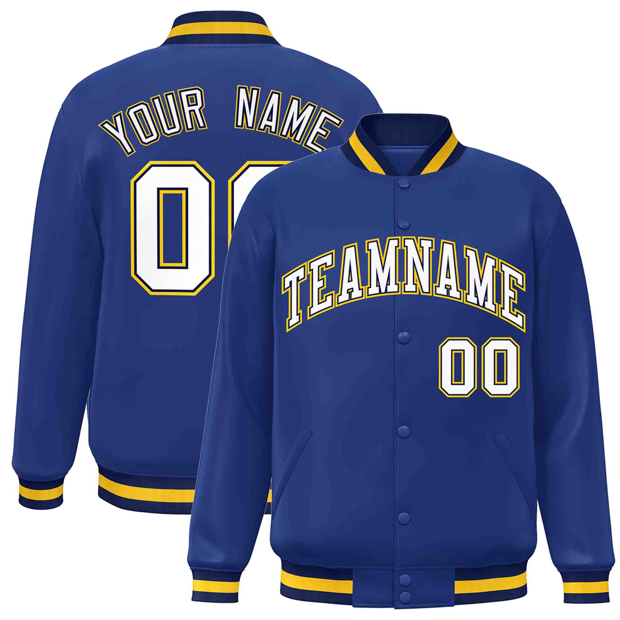 Custom Royal White-Navy Classic Style Varsity Full-Snap Letterman Jacket