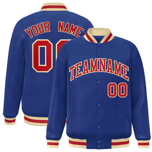 Custom Royal Red-Khaki Classic Style Varsity Full-Snap Letterman Jacket