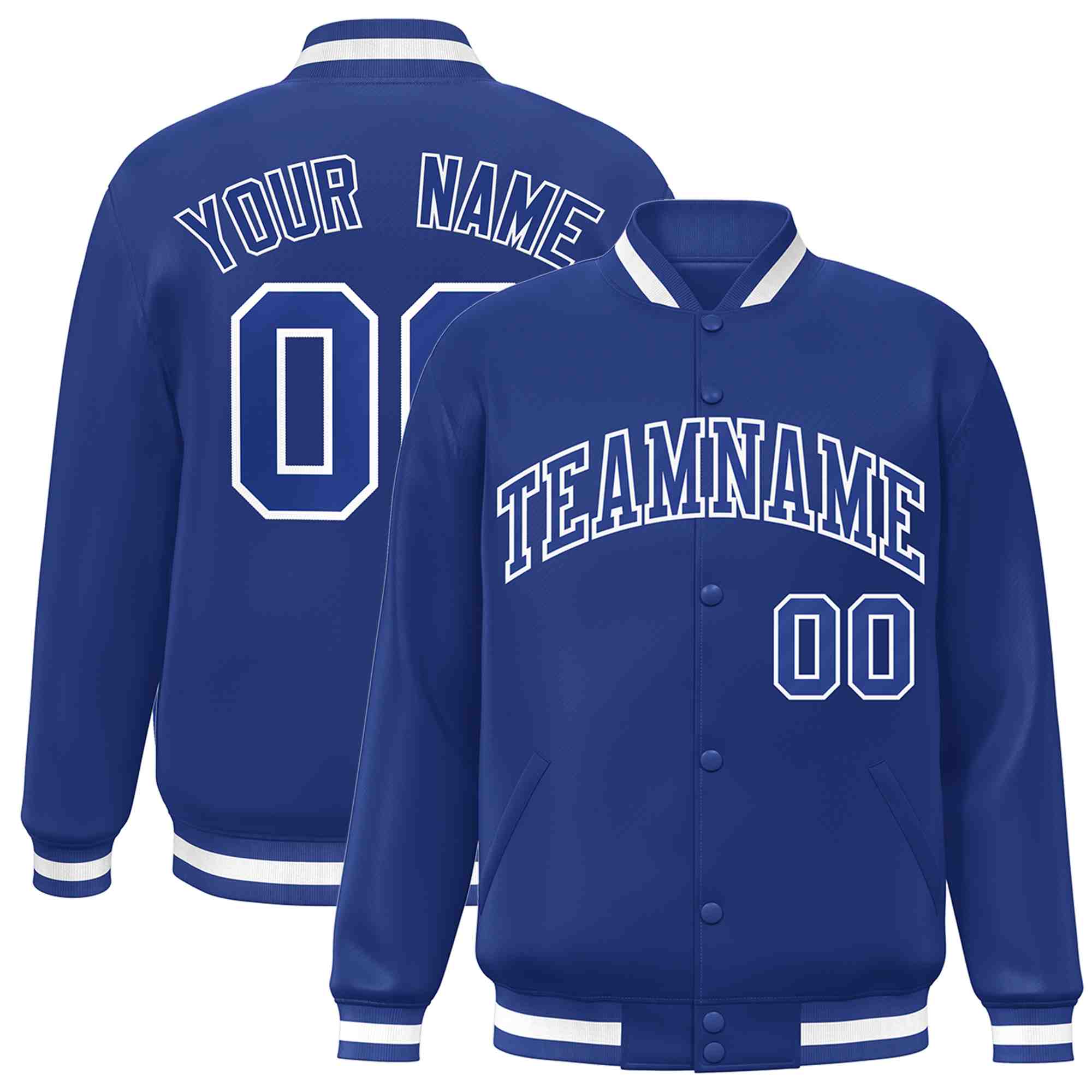 Custom Royal Royal-White Classic Style Varsity Full-Snap Letterman Jacket