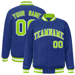 Veste Letterman personnalisée Royal Neon vert-blanc de style classique