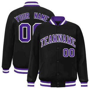 Custom Black Purple-White Classic Style Varsity Full-Snap Letterman Jacket