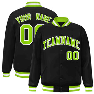 Custom Black Neon Green-White Classic Style Varsity Full-Snap Letterman Jacket