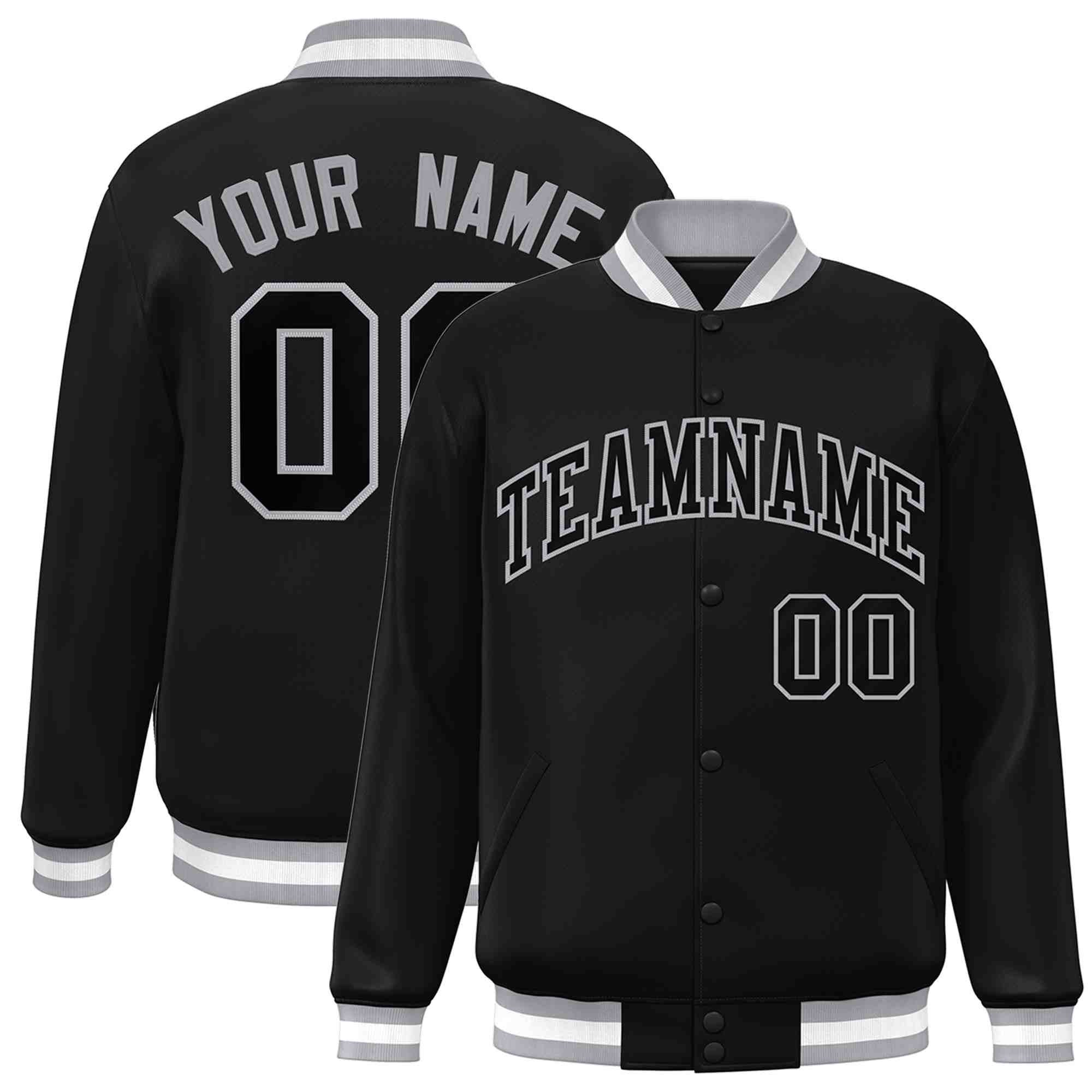 Custom Black Black-Gray Classic Style Varsity Full-Snap Letterman Jacket