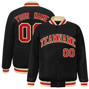 Custom Black Red-Khaki Classic Style Varsity Full-Snap Letterman Jacket