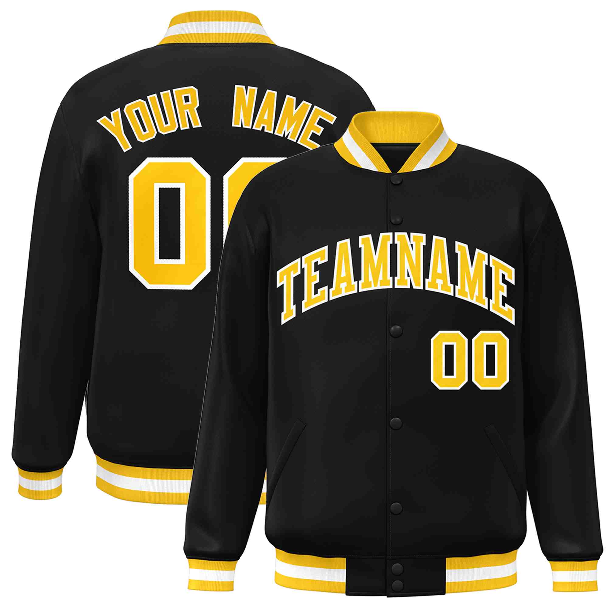 Custom Black Gold-White Classic Style Varsity Full-Snap Letterman Jacket