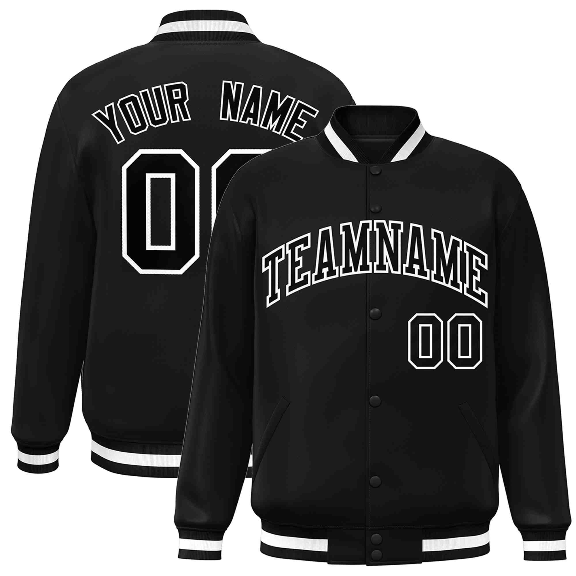 Custom Black Black-White Classic Style Varsity Full-Snap Letterman Jacket