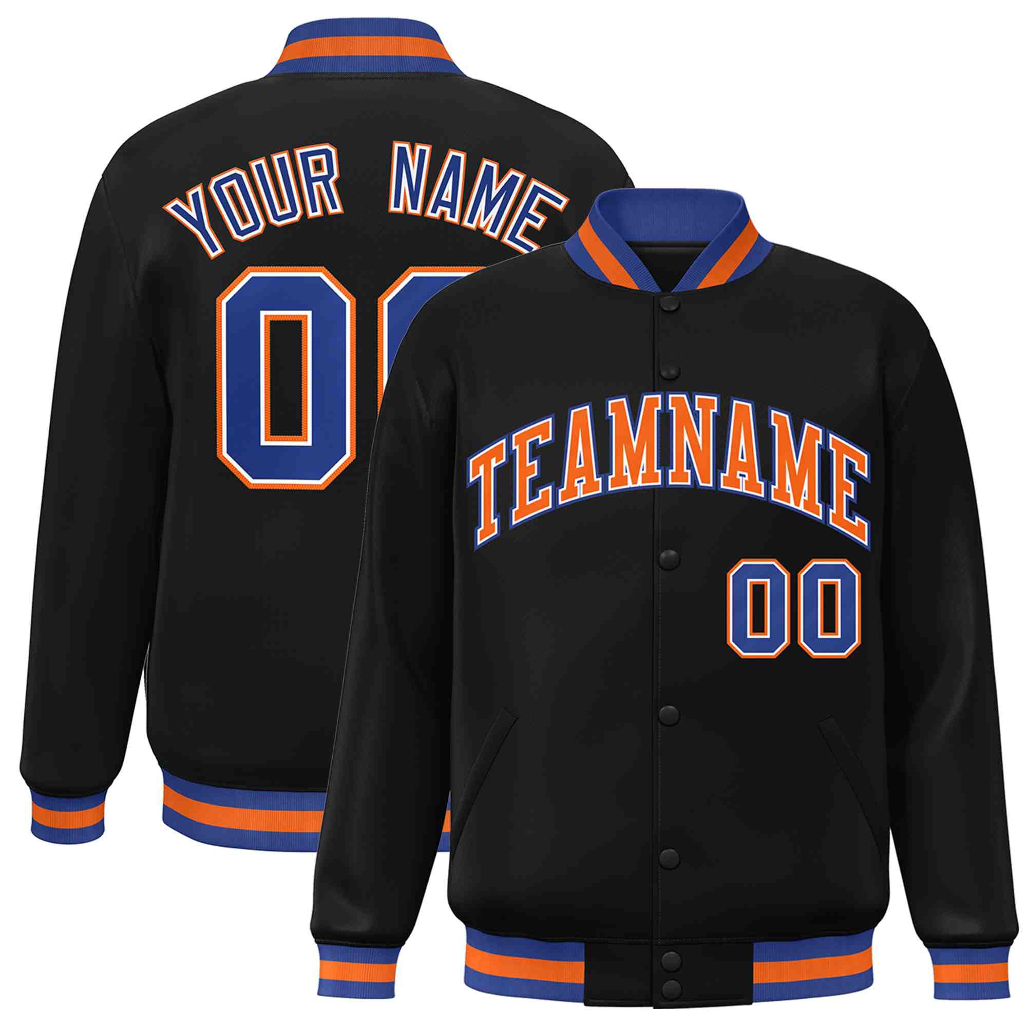 Custom Black Orange-White Classic Style Varsity Full-Snap Letterman Jacket