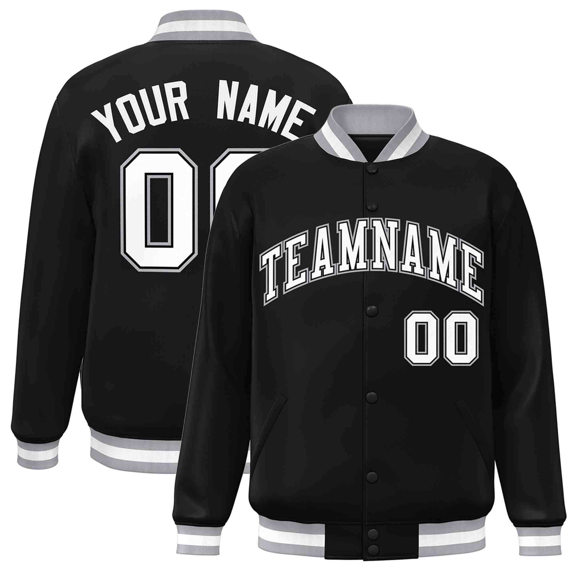 Custom Black White-Black Classic Style Varsity Full-Snap Letterman Jacket