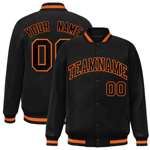 Custom Black Black-Orange Classic Style Varsity Full-Snap Letterman Jacket