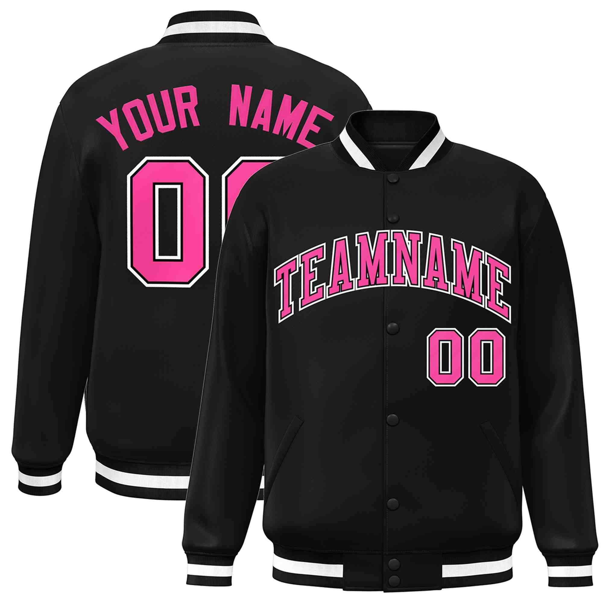 Custom Black Pink-Black Classic Style Varsity Full-Snap Letterman Jacket