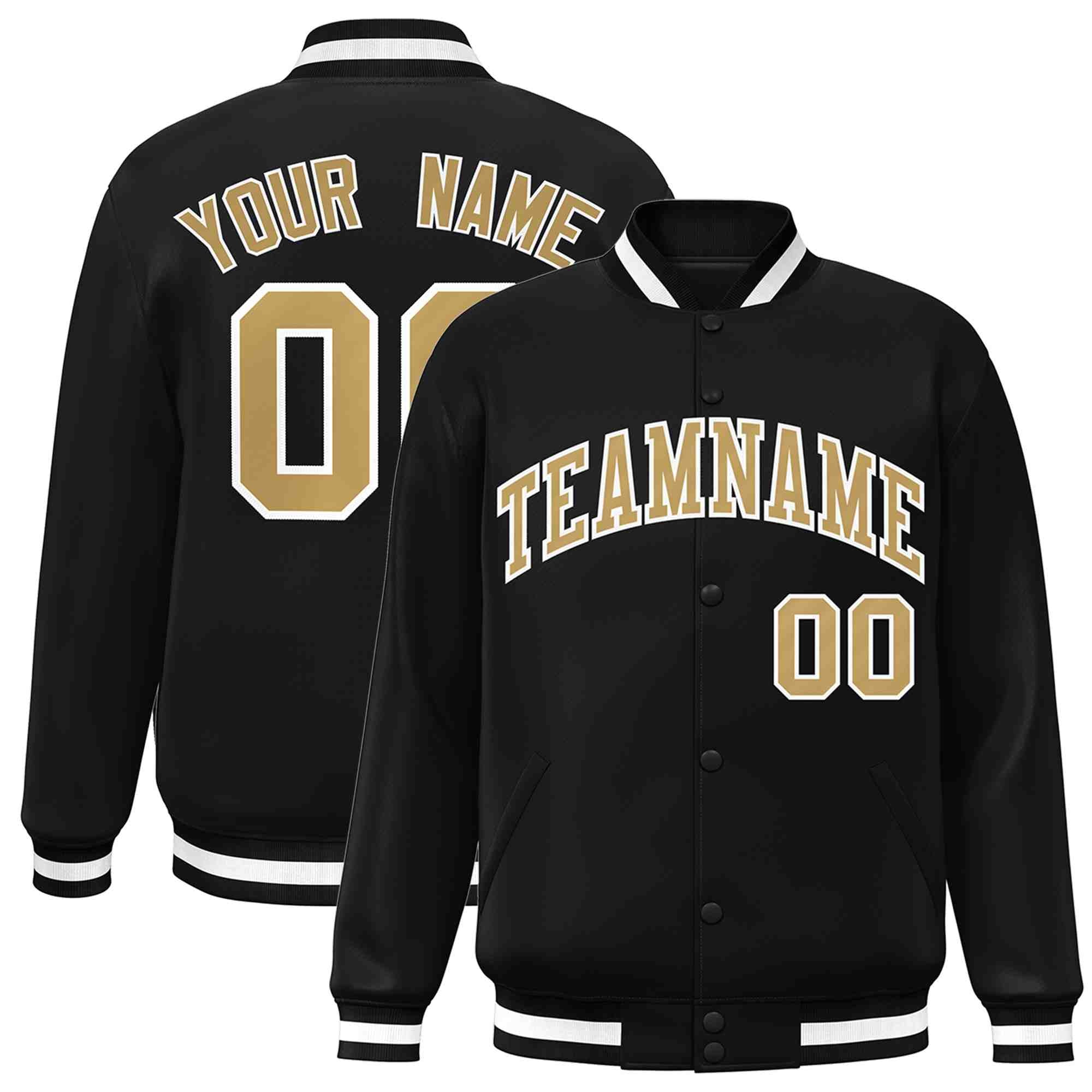 Custom Black Old Gold-White Classic Style Varsity Full-Snap Letterman Jacket