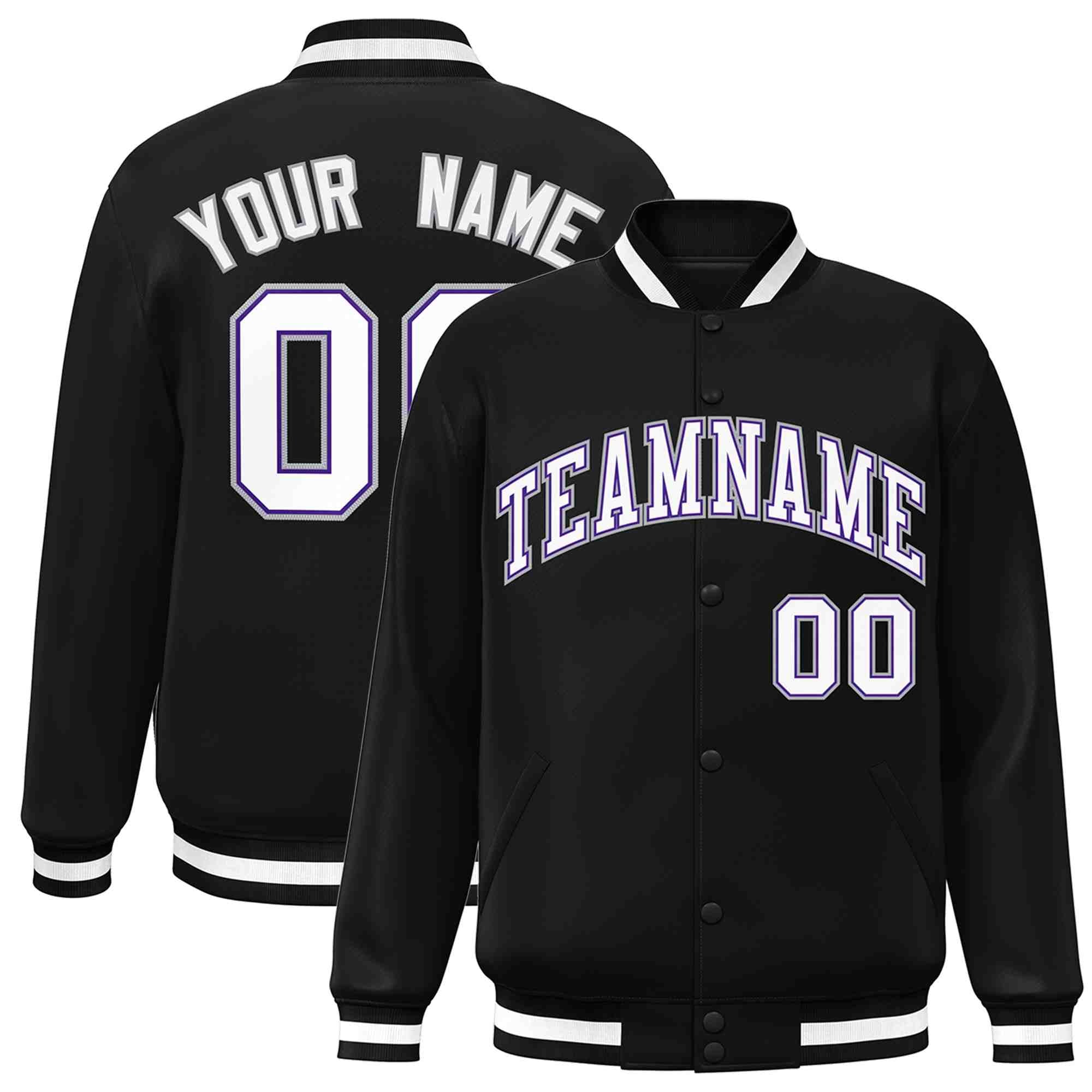 Custom Black White-Purple Classic Style Varsity Full-Snap Letterman Jacket