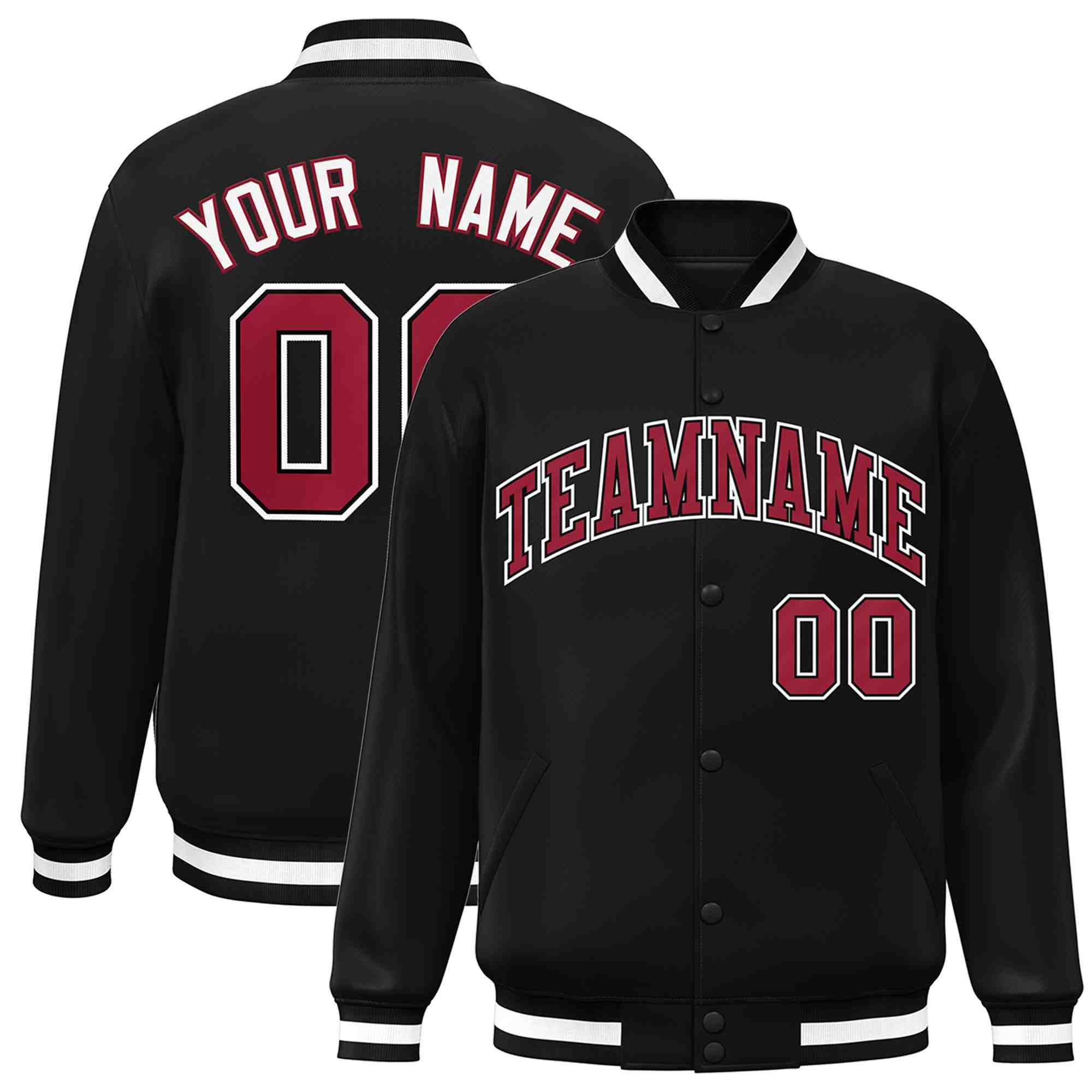 Custom Black Crimson-Black Classic Style Varsity Full-Snap Letterman Jacket