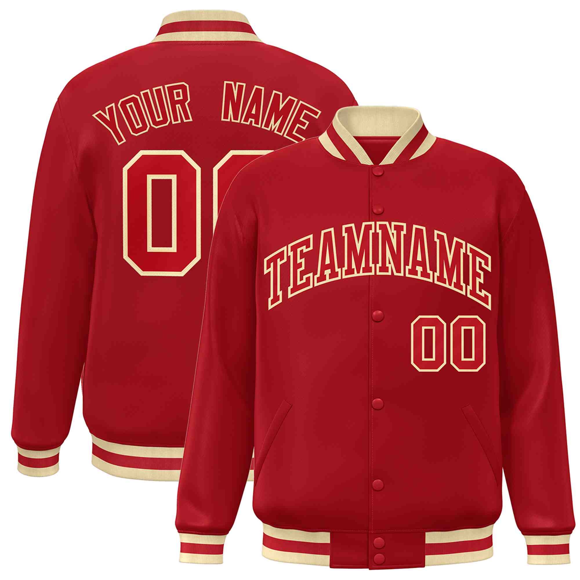 Custom Red Red-Khaki Classic Style Varsity Full-Snap Letterman Jacket