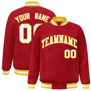 Custom Red White-Gold Classic Style Varsity Full-Snap Letterman Jacket