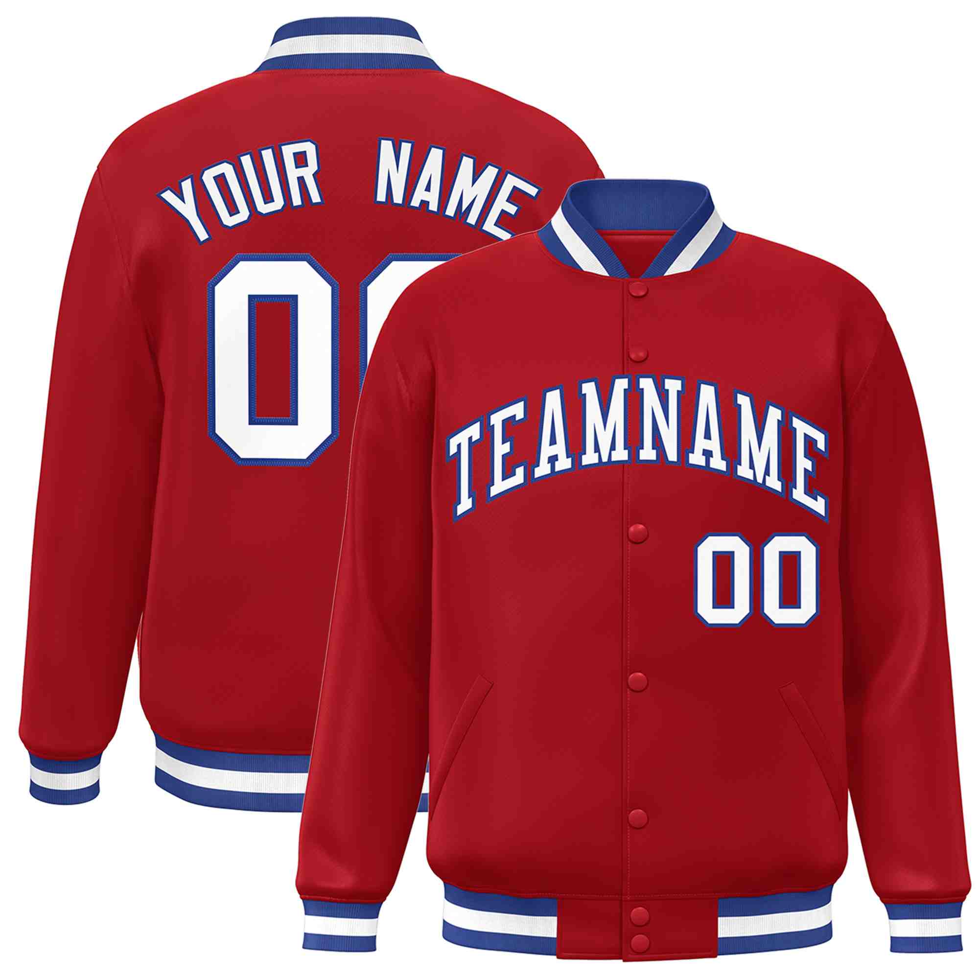 Custom Red White-Royal Classic Style Varsity Full-Snap Letterman Jacket