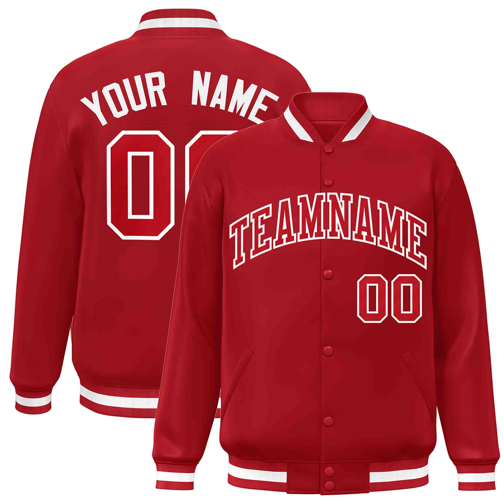 Custom Red Red-White Classic Style Varsity Full-Snap Letterman Jacket