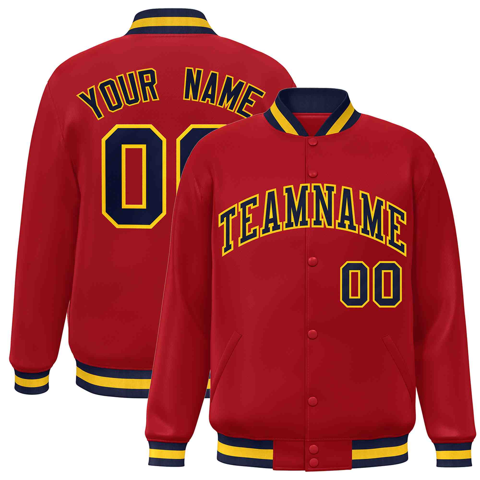 Custom Red Navy-Gold Classic Style Varsity Full-Snap Letterman Jacket