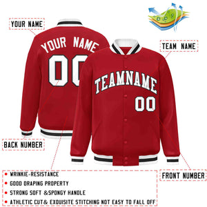 Custom Red White-Gray Classic Style Varsity Full-Snap Letterman Jacket