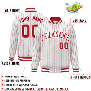 Custom White Red-White Stripe Fashion Letterman Bomber Varsity Jacket