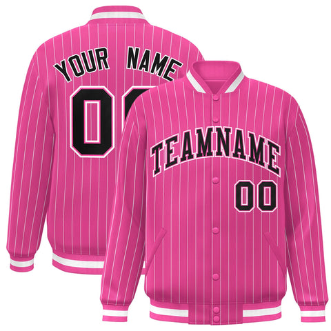 Custom Pink Black-White Stripe Fashion Letterman Bomber Varsity Jacket