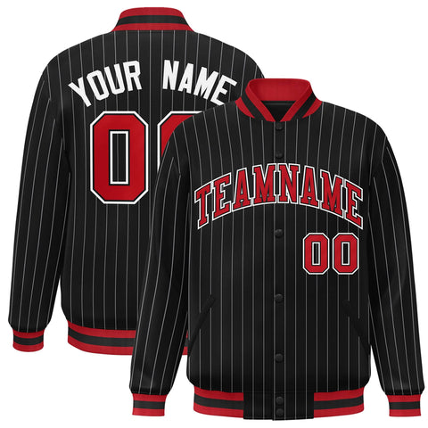 Custom Black Red-White Stripe Fashion Letterman Bomber Varsity Jacket