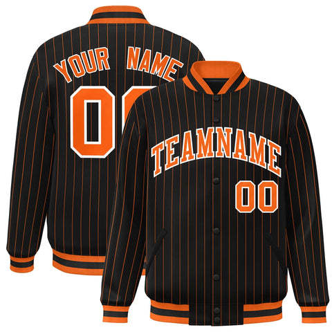 Custom Black Orange-White Stripe Fashion Letterman Bomber Varsity Jacket