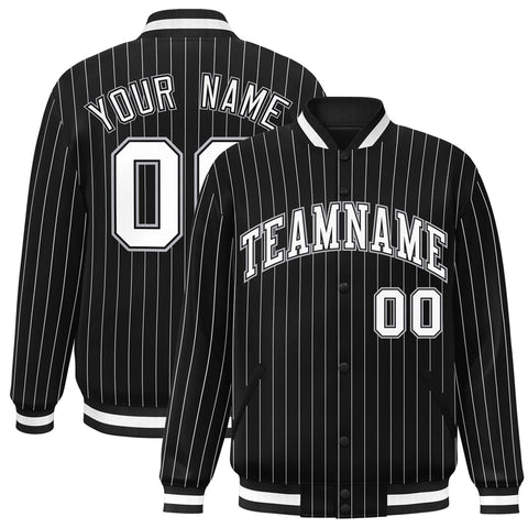 Custom Black White-Gray Stripe Fashion Letterman Bomber Varsity Jacket