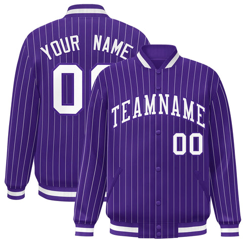 Custom Purple White-Purple Stripe Fashion Letterman Bomber Varsity Jacket