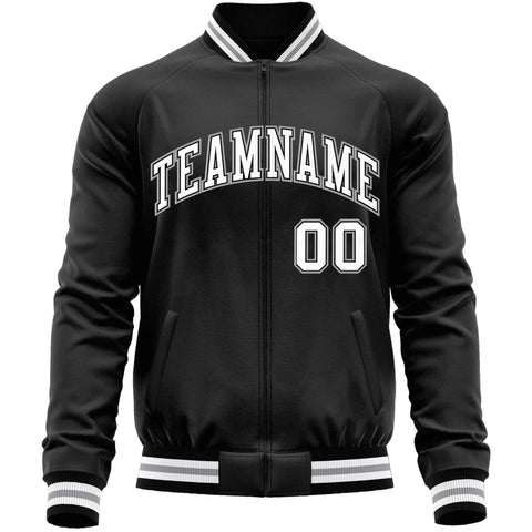 Custom Black White Classic Style Varsity Full-Zip Letterman Baseball Jacket