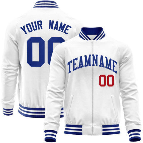 Custom White Royal Classic Style Varsity Full-Zip Letterman Baseball Jacket