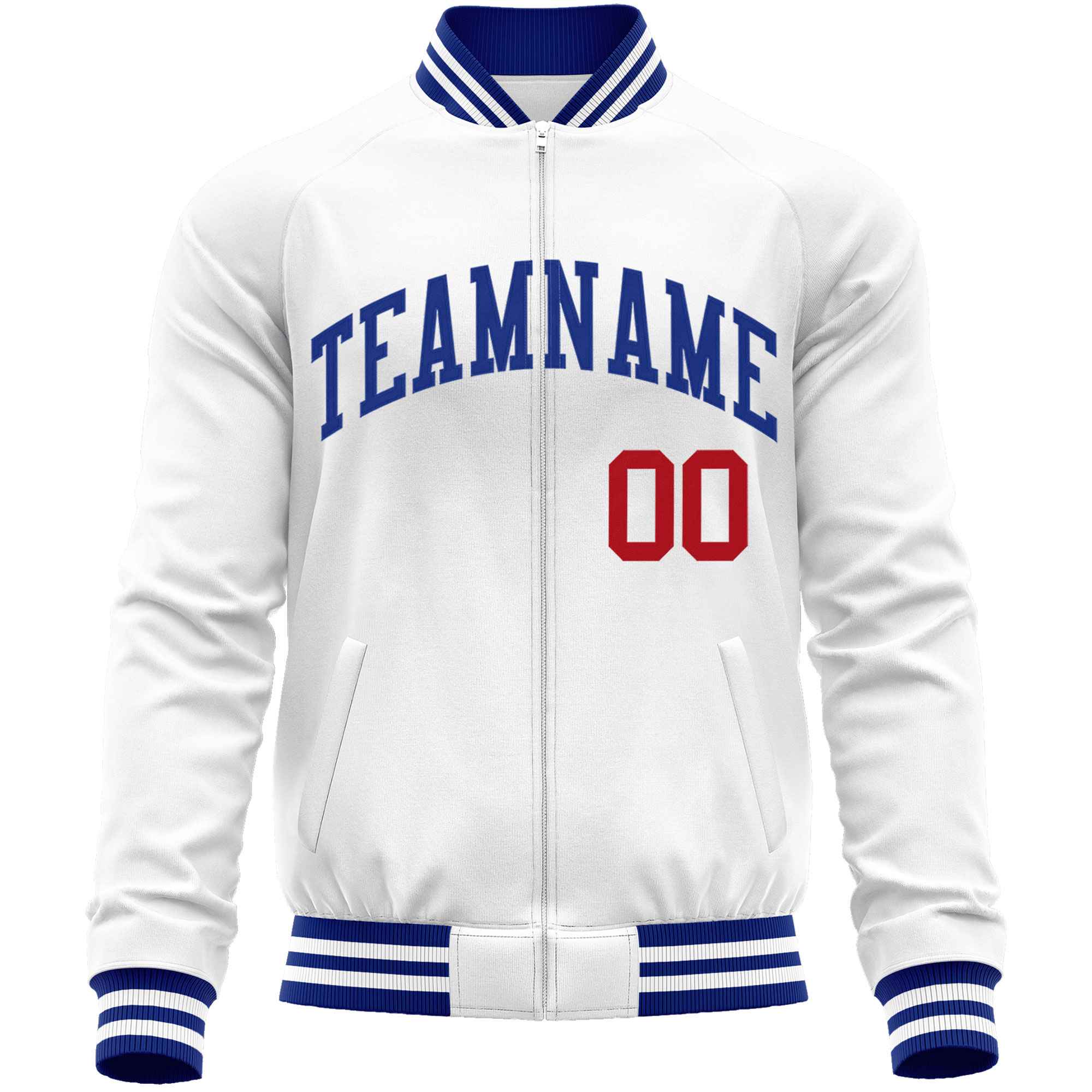 Custom White Royal Classic Style Varsity Full-Zip Letterman Baseball Jacket