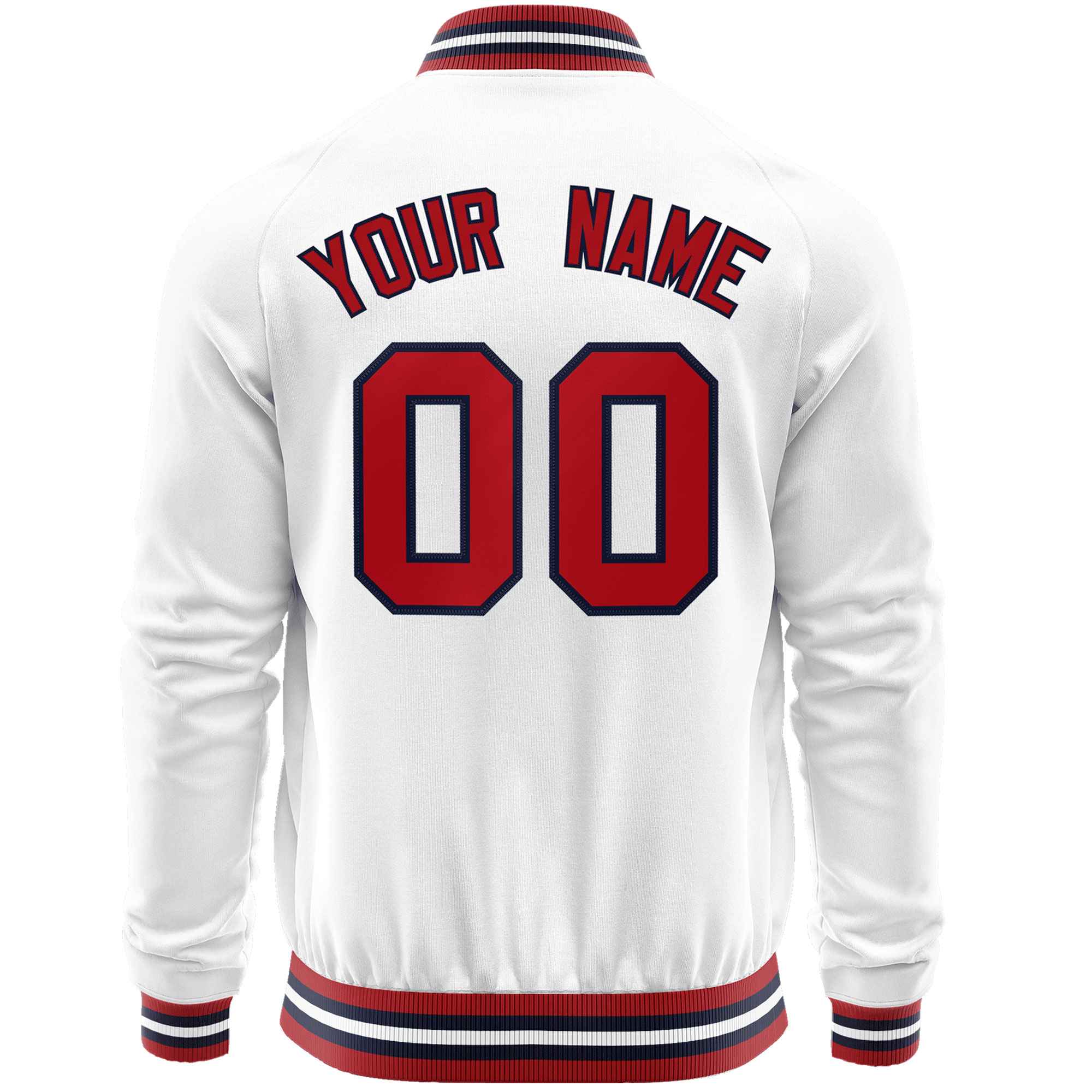 Custom White Red Classic Style Varsity Full-Zip Letterman Baseball Jacket