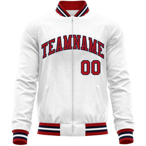 Custom White Red Classic Style Varsity Full-Zip Letterman Baseball Jacket