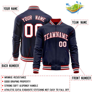 Custom Navy White Classic Style Varsity Full-Zip Letterman Baseball Jacket