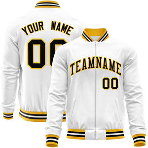 Custom White Black Classic Style Varsity Full-Zip Letterman Baseball Jacket