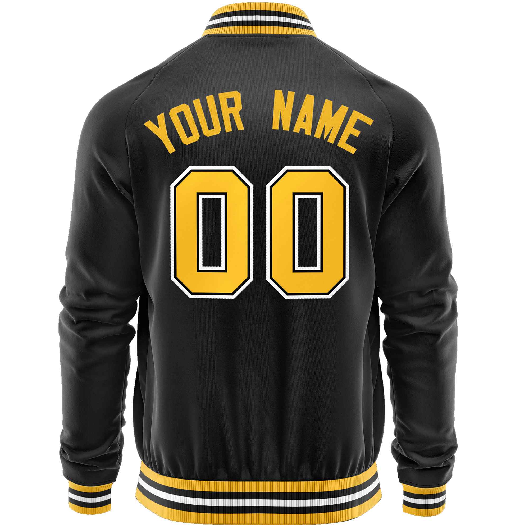 Custom Black Gold Classic Style Varsity Full-Zip Letterman Baseball Jacket