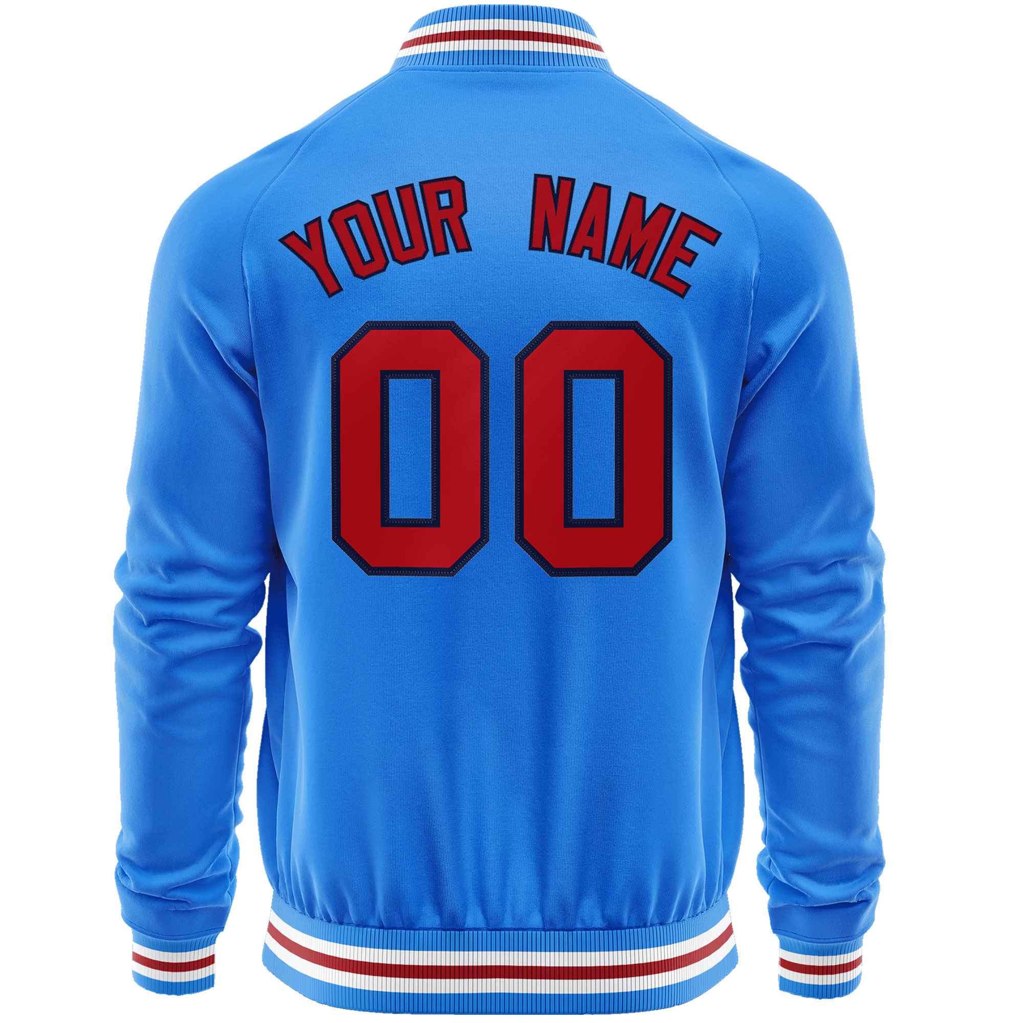 Custom Powder Blue Red Classic Style Varsity Full-Zip Letterman Baseball Jacket